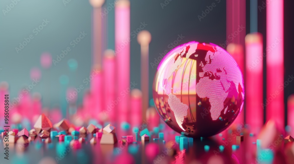 Aufkleber an abstract visualization of global market expansion and financial growth, featuring a digital globe