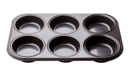 Muffin pan with six cups, perfect for baking delicious treats. Ideal for cupcakes, muffins, or savory snacks. 