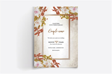 WEDDING INVITATION FRAME WITH FLOWER DECORATIONS WITH FRESH LEAVES
