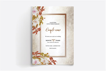 WEDDING INVITATION FRAME WITH FLOWER DECORATIONS WITH FRESH LEAVES