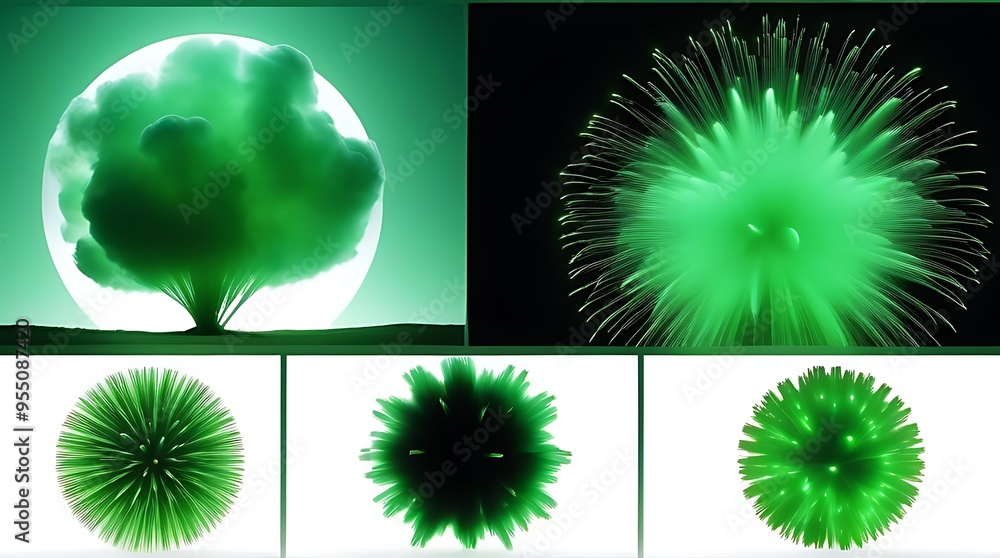 Poster set green explosion designs isolated white background created using generative ai