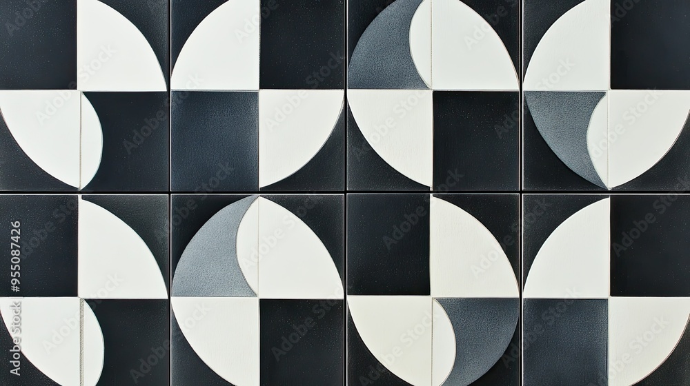 Poster contemporary tile pattern with clean, symmetrical shapes and a monochromatic color scheme, ideal for