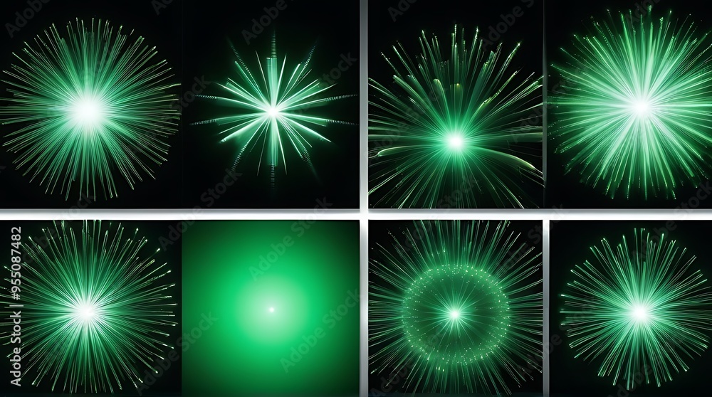 Poster set green explosion designs isolated white background created using generative ai