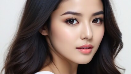 Obraz premium Attractive Girl with Long Hair and Bright Eyes