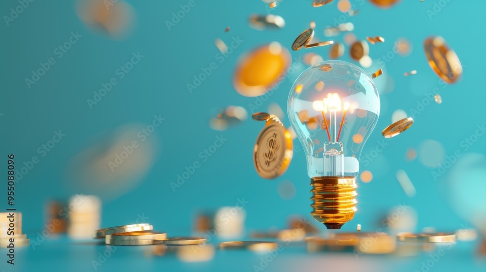 Poster a conceptual image of a light bulb surrounded by coins and dollar signs, symbolizing innovative fina