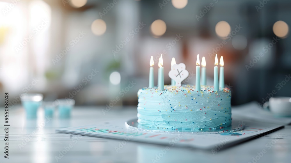 Aufkleber a conceptual image of a retirement cake with candles shaped like financial symbols, set against a ba