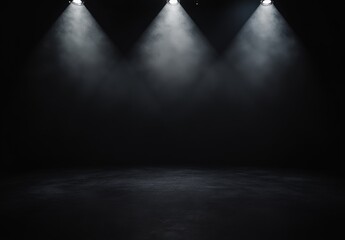 A black background with the faint glow of spotlights, giving focus to the center while leaving room for promotional text