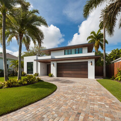 modern home brick driveway