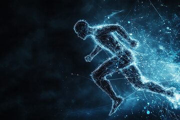 Fototapeta premium An abstract digital background banner featuring the image of a running man