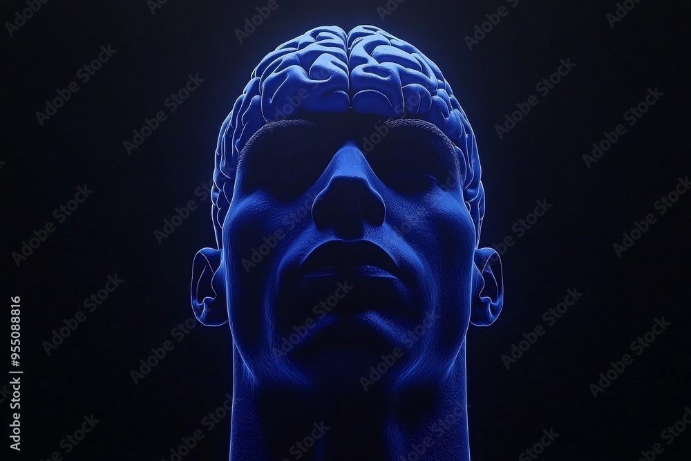 Poster social neural networks information retention silhouette of a man with a glowing brain symbolizing th