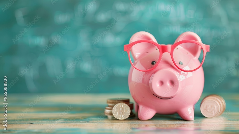 Aufkleber a classroom setting where children are learning about savings and financial management. the scene in