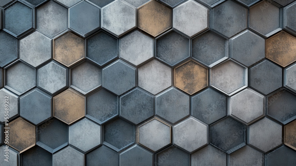 Poster elegant hexagonal tile pattern with subtle shading and gradients, creating a sophisticated and textu