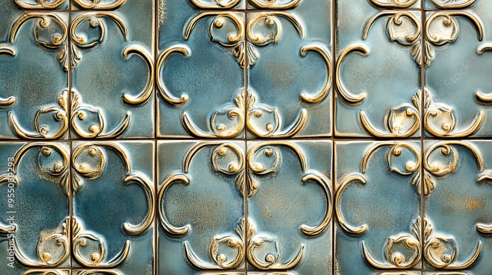 Poster elegant patterned tiles with intricate details and a luxurious color palette, creating a sophisticat
