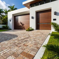 modern home brick driveway