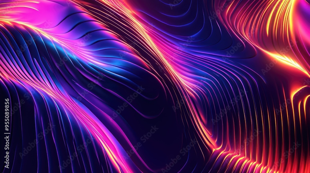 Poster geometric 3d patterns with glowing lines and smooth surfaces, creating a futuristic and stylish back