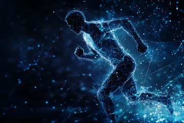 Naklejka premium An abstract digital background banner featuring the image of a running man