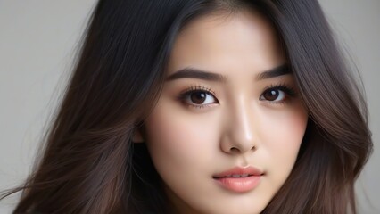Naklejka premium Attractive Girl with Long Hair and Bright Eyes
