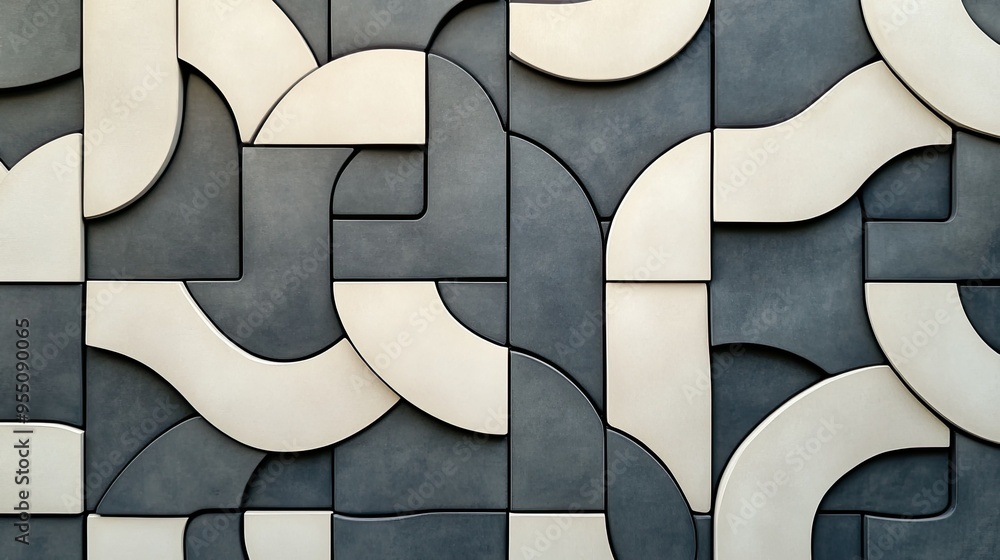 Poster geometric tile pattern with interlocking shapes and a monochromatic color scheme, offering a modern 