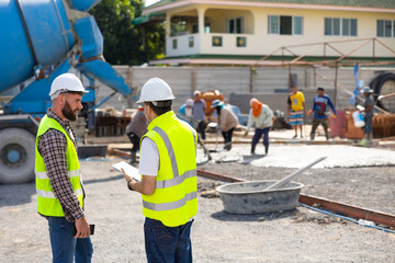 Engineering, construction site. construction worker planning and architecture in construction site