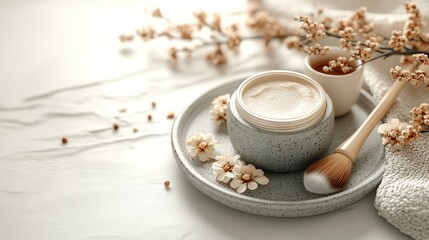 Obraz premium A calming blend of cream and blossoms elegantly showcases tranquility