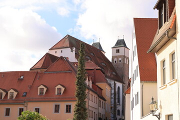 Blick in die Altstadt von Freiberg in Sachsen
