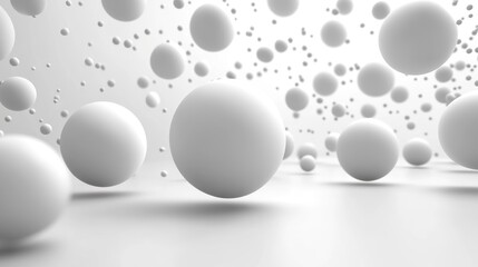 Floating white spheres create a tranquil ambiance in a light-filled space