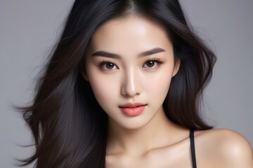 Fototapeta premium Attractive Girl with Long Hair and Bright Eyes