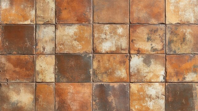 Rustic terracotta tile pattern with a weathered finish and earthy tones, perfect for a warm and inviting background