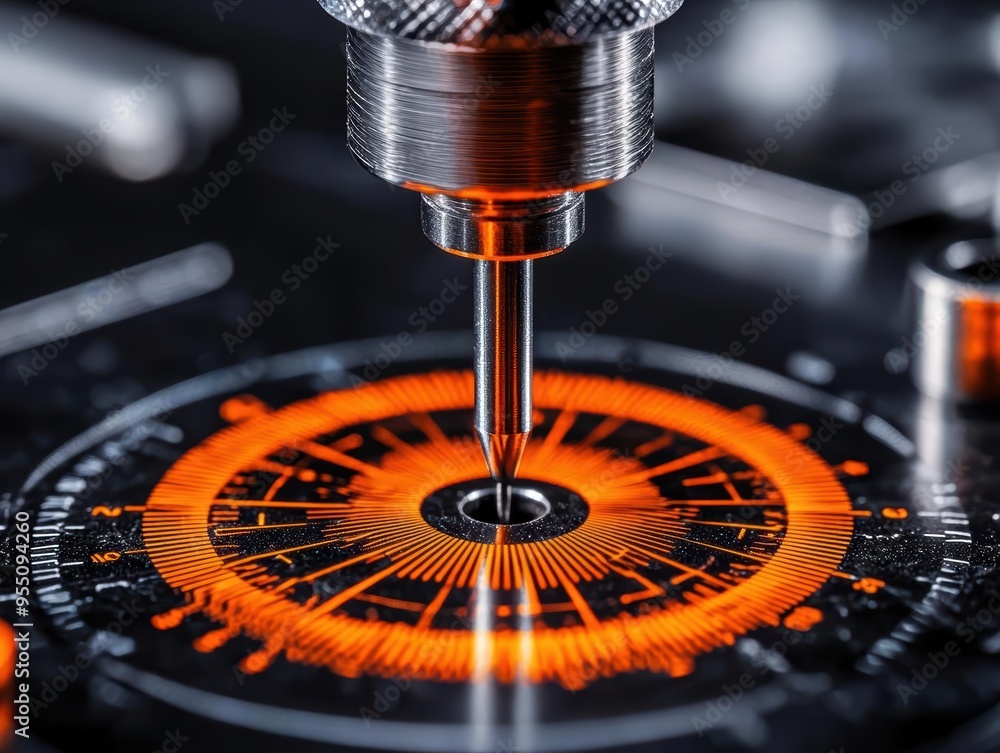 Poster close-up of precision tool on digital design interface, showcasing technology and innovation in manu