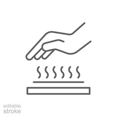 Hot surface icon. Simple outline style. Warning sign, burn, heat surface, hazard, caution hand do not touch, security concept. Thin line symbol. Vector illustration isolated. Editable stroke.