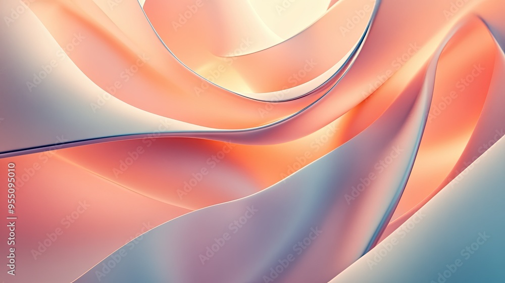 Poster smooth 3d ribbon-like shapes with soft lighting and flowing motion, ideal for elegant and modern bac