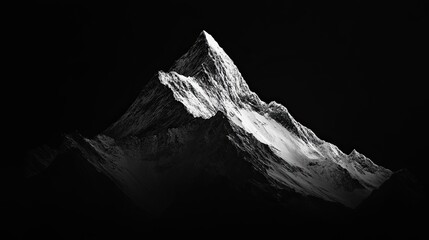 Black and white photo of a majestic mountain silhouette against a solid black background capturing timeless nature grandeur