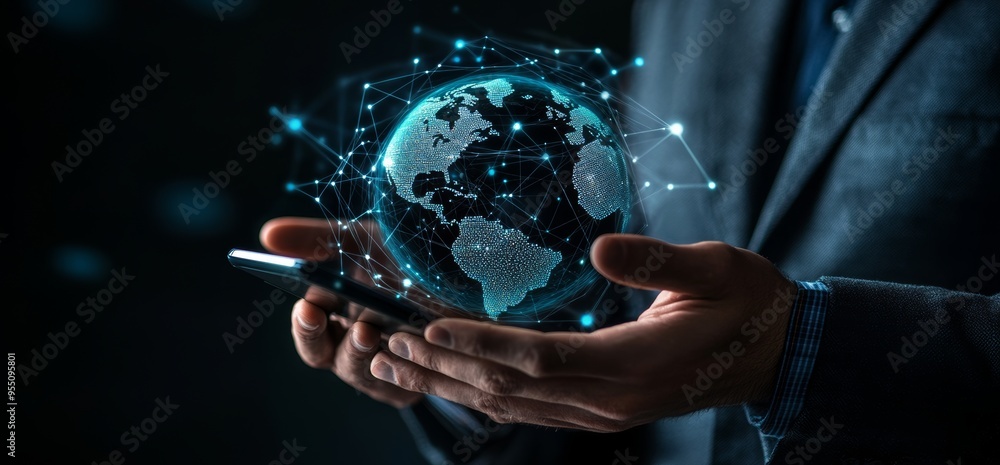 Aufkleber concept of digital transformation, a global internet network connection and a futuristic abstract ba