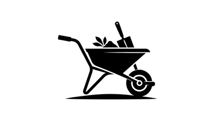 Wheelbarrow silhouette vector illustration.