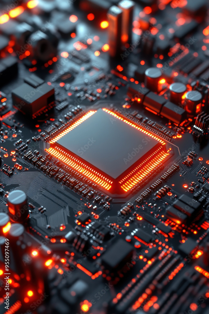 Poster futuristic cpu, 3d illustration of an advanced cpu showcasing innovative design and cutting-edge tec