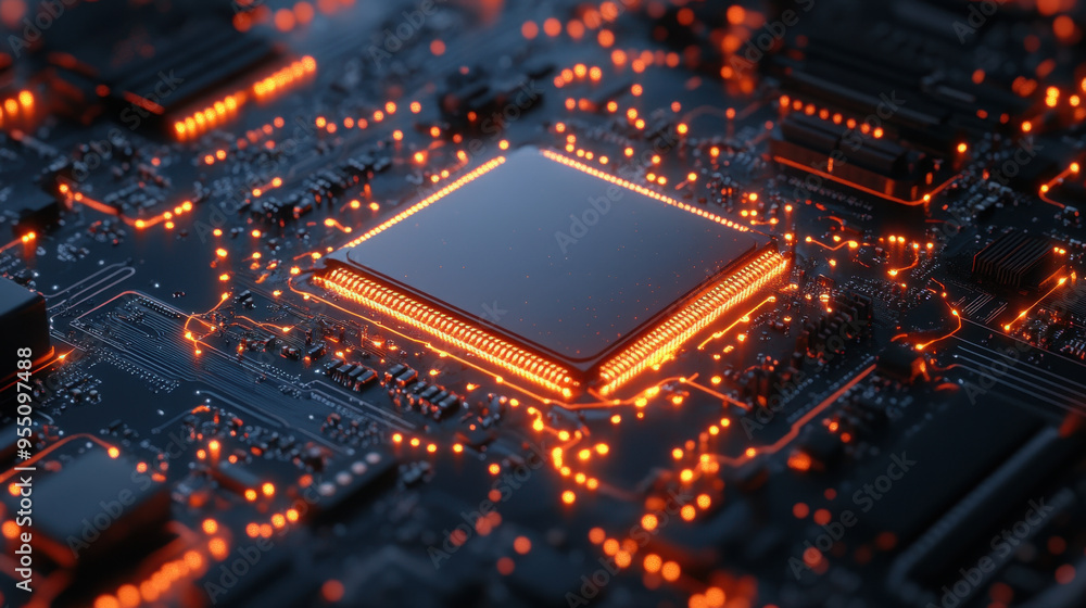 Poster futuristic cpu, 3d illustration of an advanced cpu showcasing innovative design and cutting-edge tec