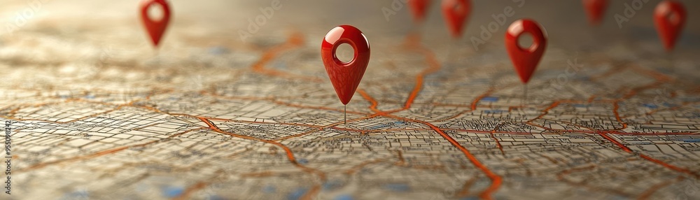 Poster create a map with red markers indicating locations in a city