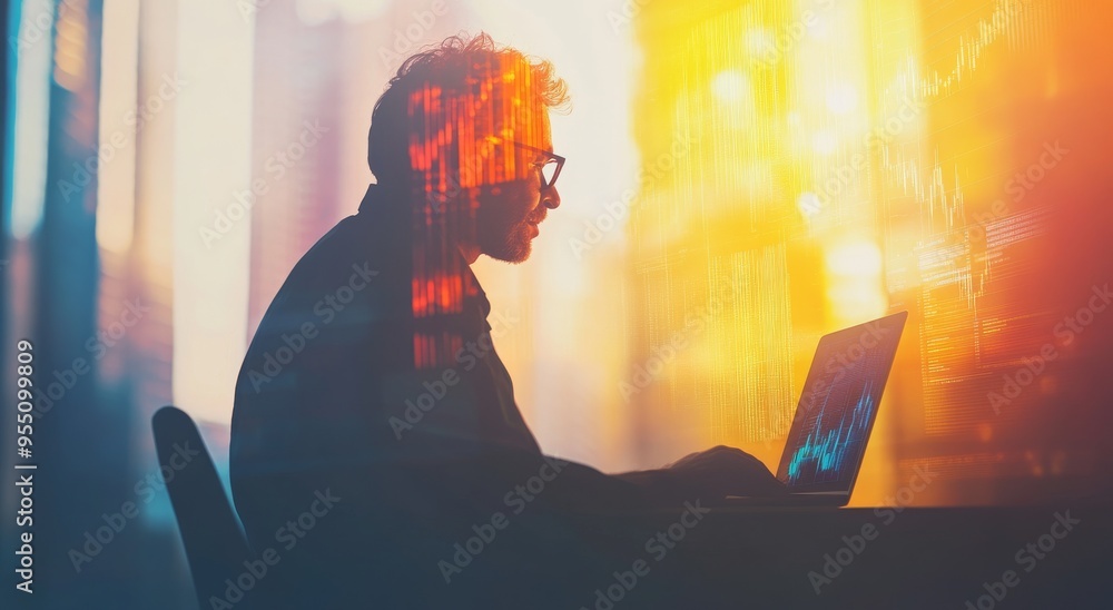 Poster data analysis, business intelligence (bi) concept, global business and networking technology on lapt