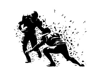 American football players, isolated vector silhouette; dispersion effect