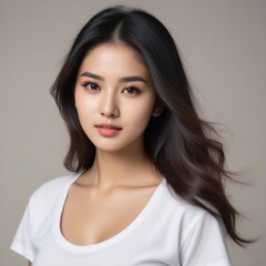 Naklejka premium Attractive Girl with Long Hair and Bright Eyes