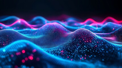 Fototapeta premium Abstract Neon Waves in Digital Landscape