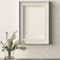 Minimalist frame mockup in natural settings, wooden textures, soft lighting, and simple decor. Ideal for artwork, photography, prints, modern environment with a cozy, rustic vibe
