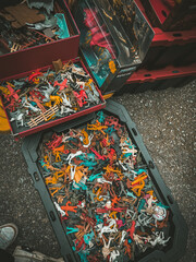 close up of a flea market toys