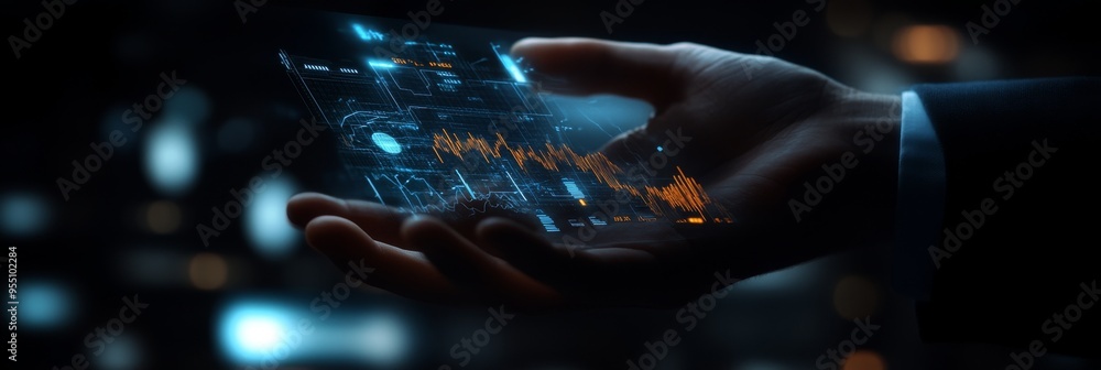 Canvas Prints In this image, a businessman uses a digital tablet with a global internet network connection, financial data graph growth chart, investment strategy, and business planning finance