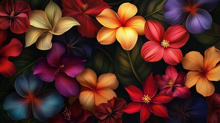 Obraz premium An artistic composition of multiple blooming exotic flowers in various stages of bloom