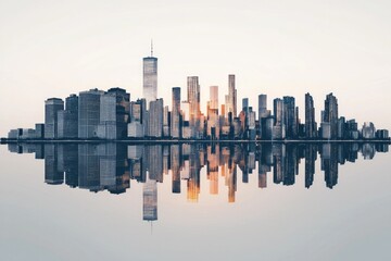 Minimalist city skyline with reflection. 