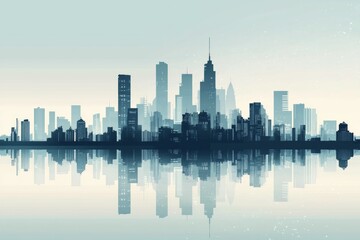 Obraz premium Minimalist city skyline with reflection. 