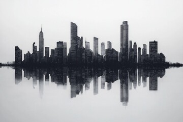 Fototapeta premium Minimalist city skyline with reflection. 