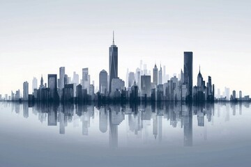 Obraz premium Minimalist city skyline with reflection. 