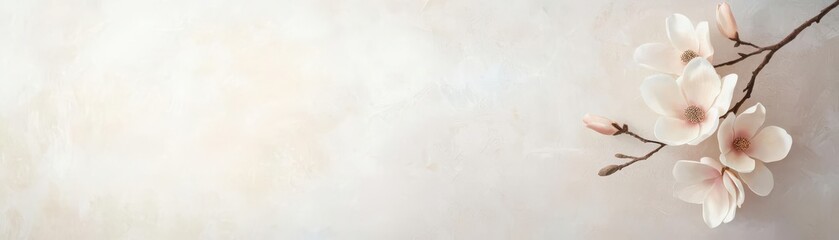 Naklejka premium Delicate magnolia blooms in soft pastel tones, set against a neutral backdrop, perfect for springthemed wall art